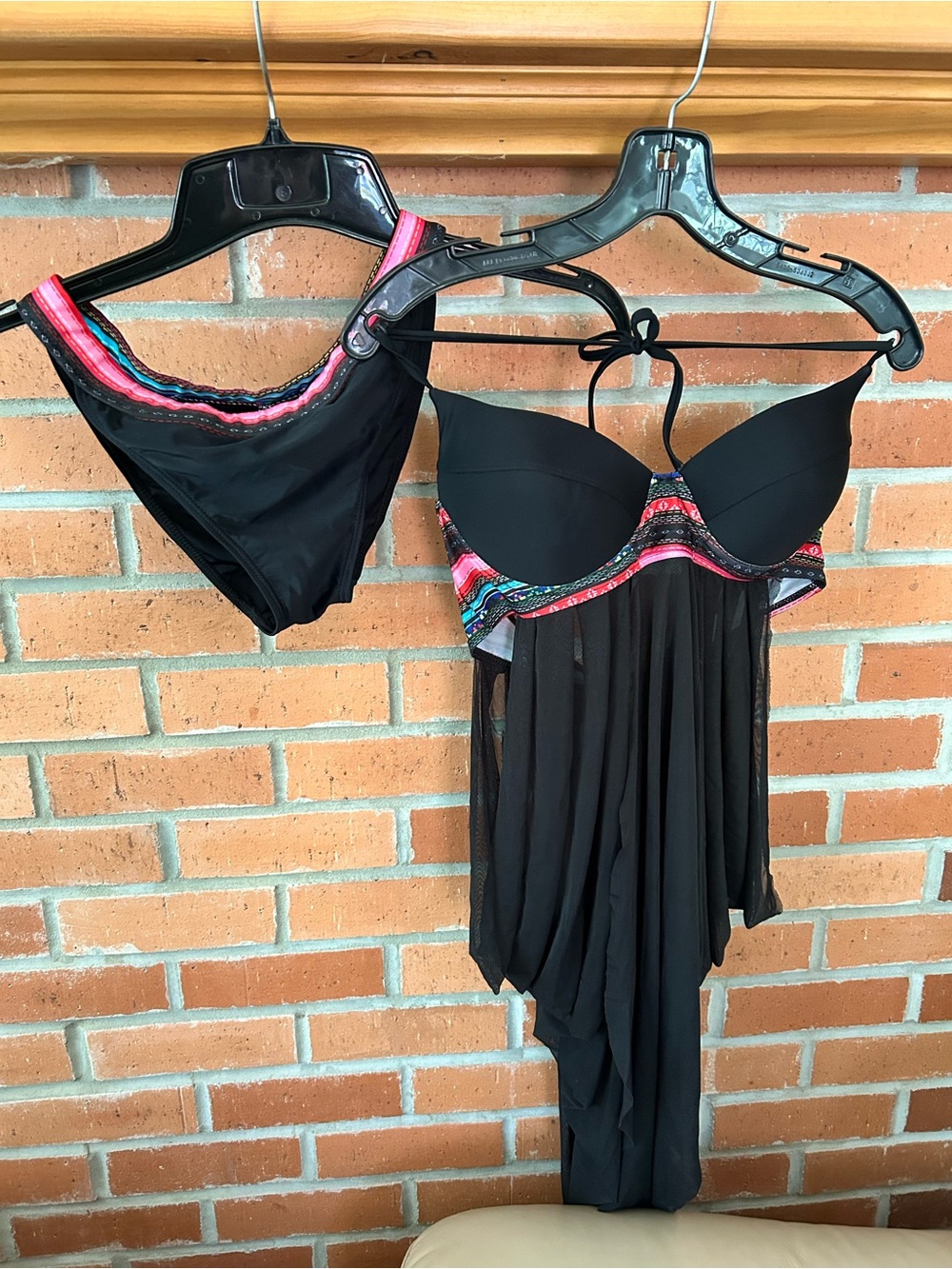 Multiples Black Bikini Tankini with Pink and Blue Trim